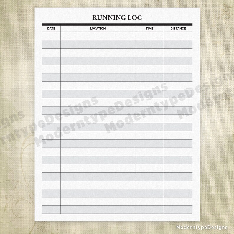 Running Log Printable for Runners, Tracker Form, Exercise Planner