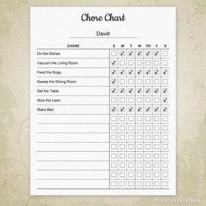Chore Chart Printable Form for Kids with Editable Chore List, Weekly Chore, Simple Daily Task Tracker, Custom Template, Digital File, chc001 image 4