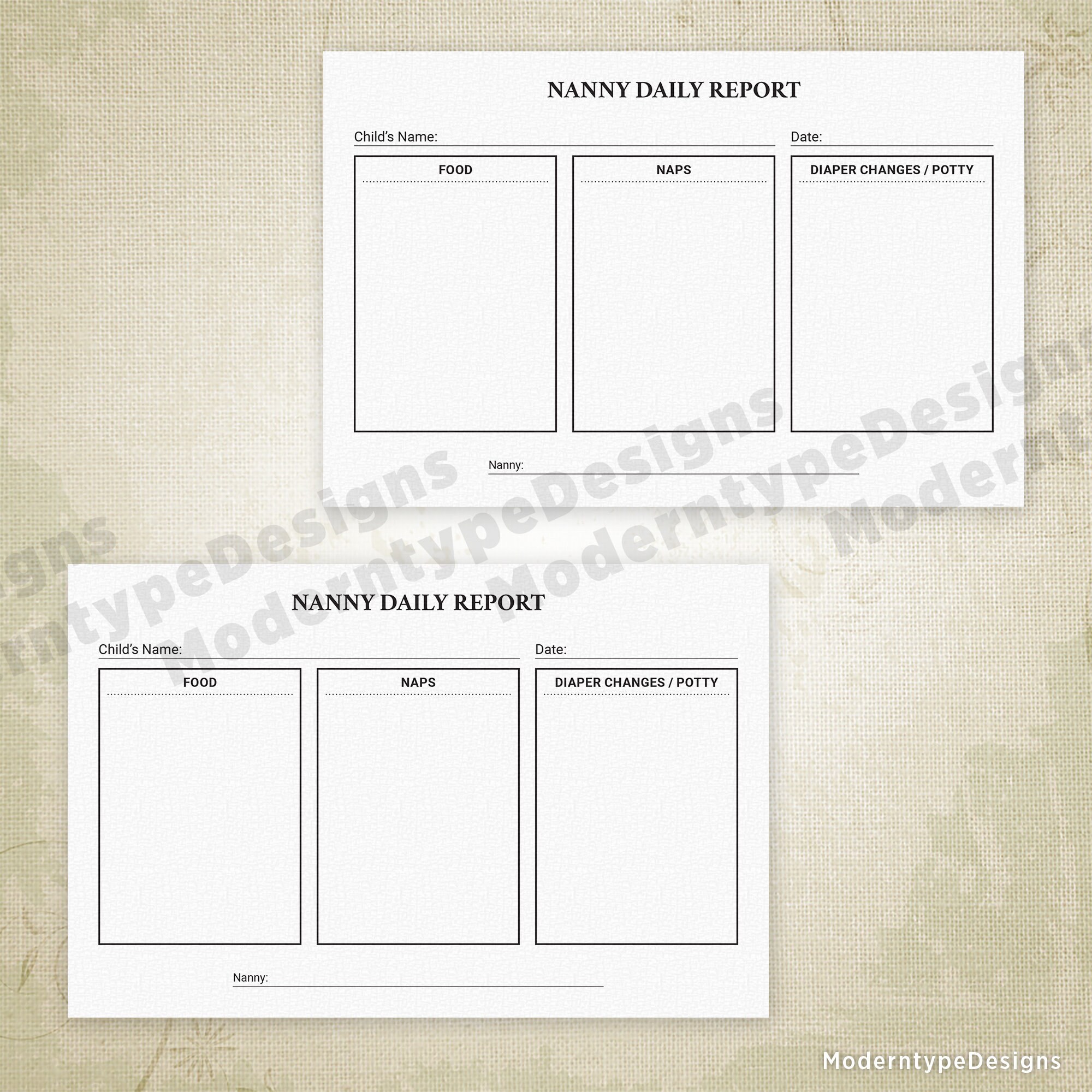 Nanny Daily Report Printable for Young Child Baby Schedule - Etsy