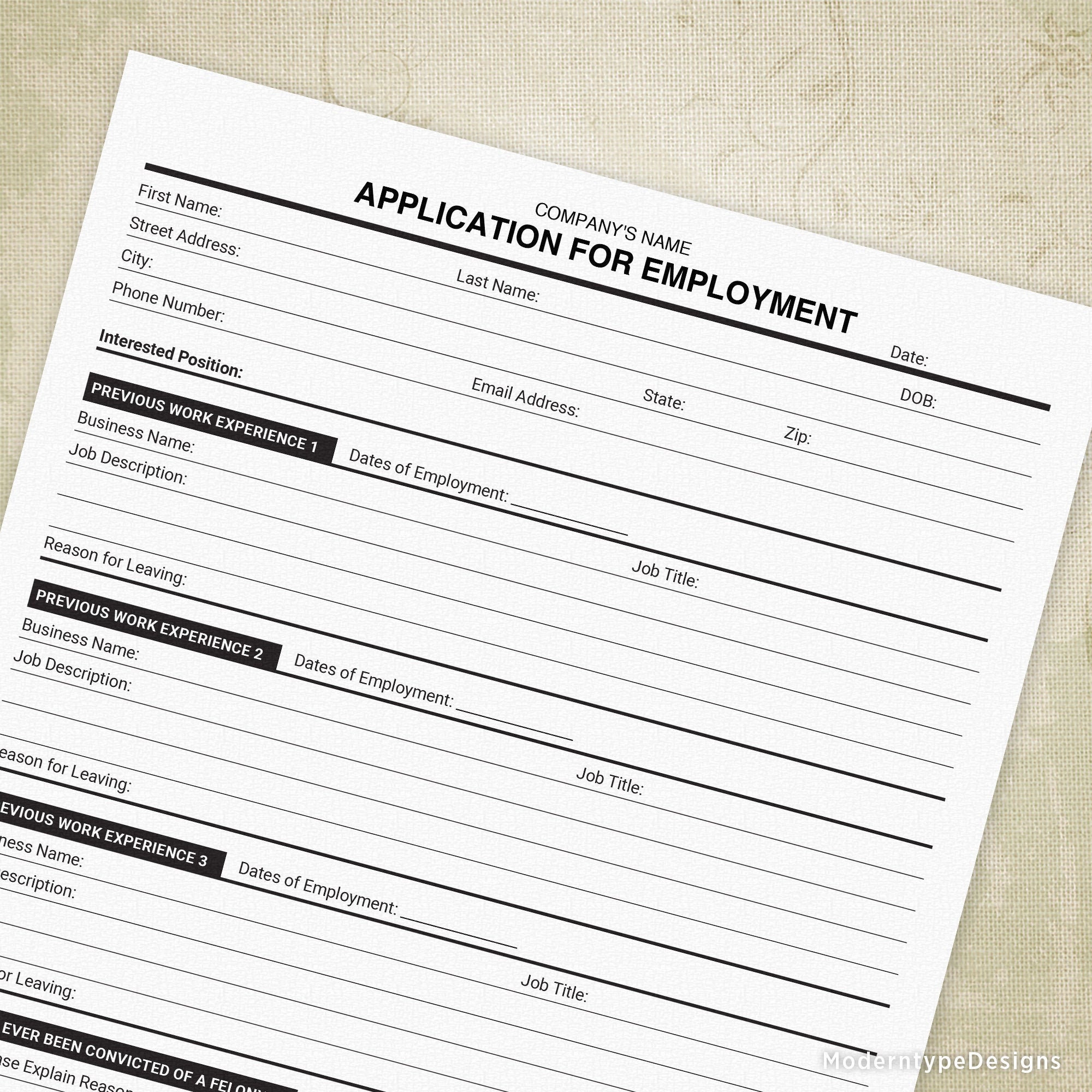 application for employment printable now hiring form job etsy