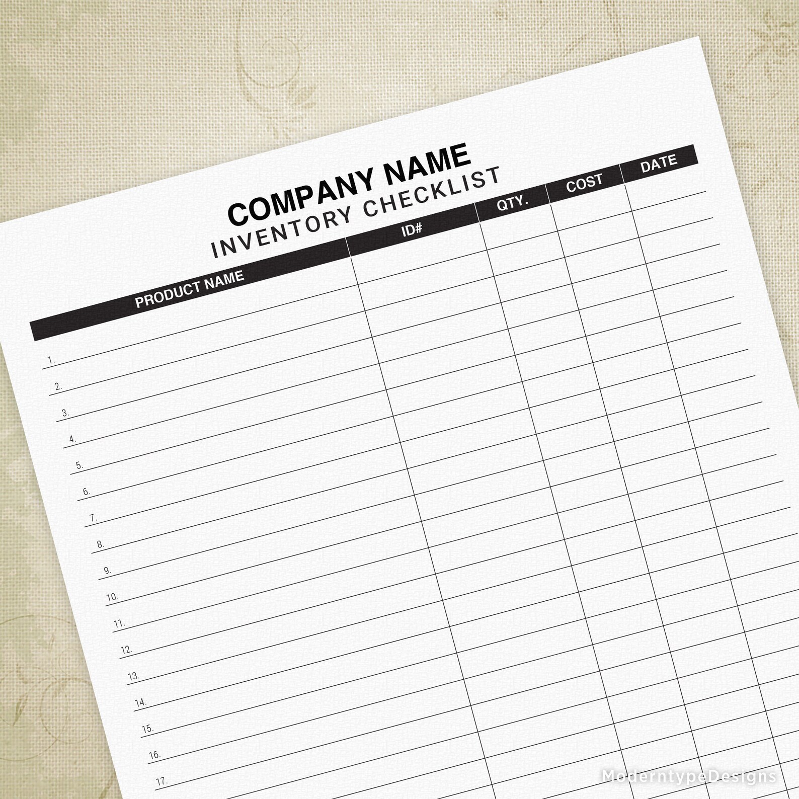 Custom Inventory Checklist Tracker Printable Form, Easy List, Out of ...