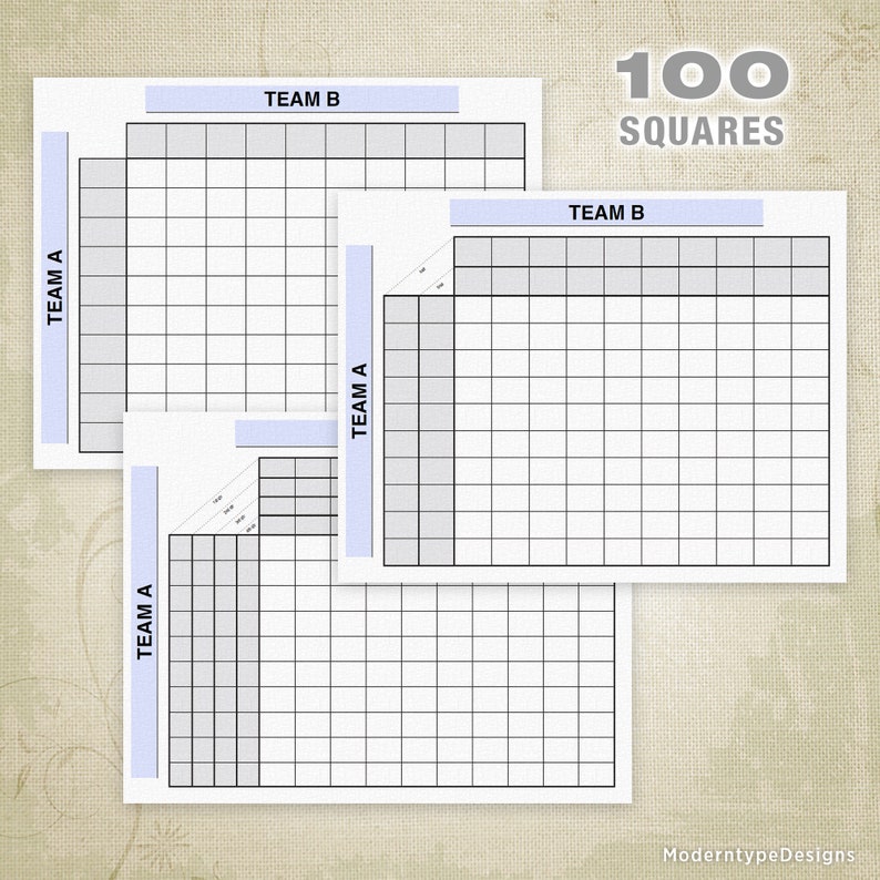100 Football Sports Pool Squares Printable Team Contest Etsy