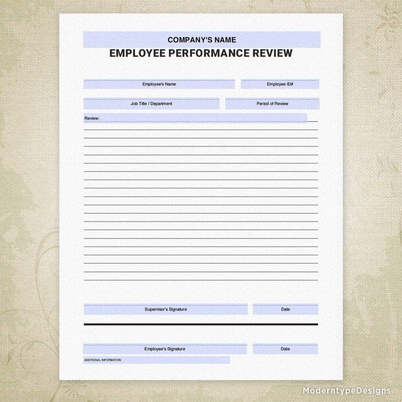 Employee Performance Review Printable Form Worker Boss | Etsy