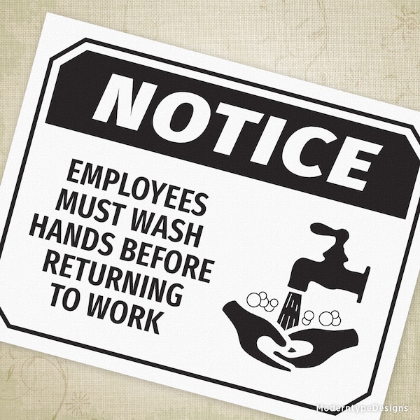 Employee Wash Hands Printable Sign, Bathroom Notice, Cleaning Poster, Digital File, Instant Download, emp001