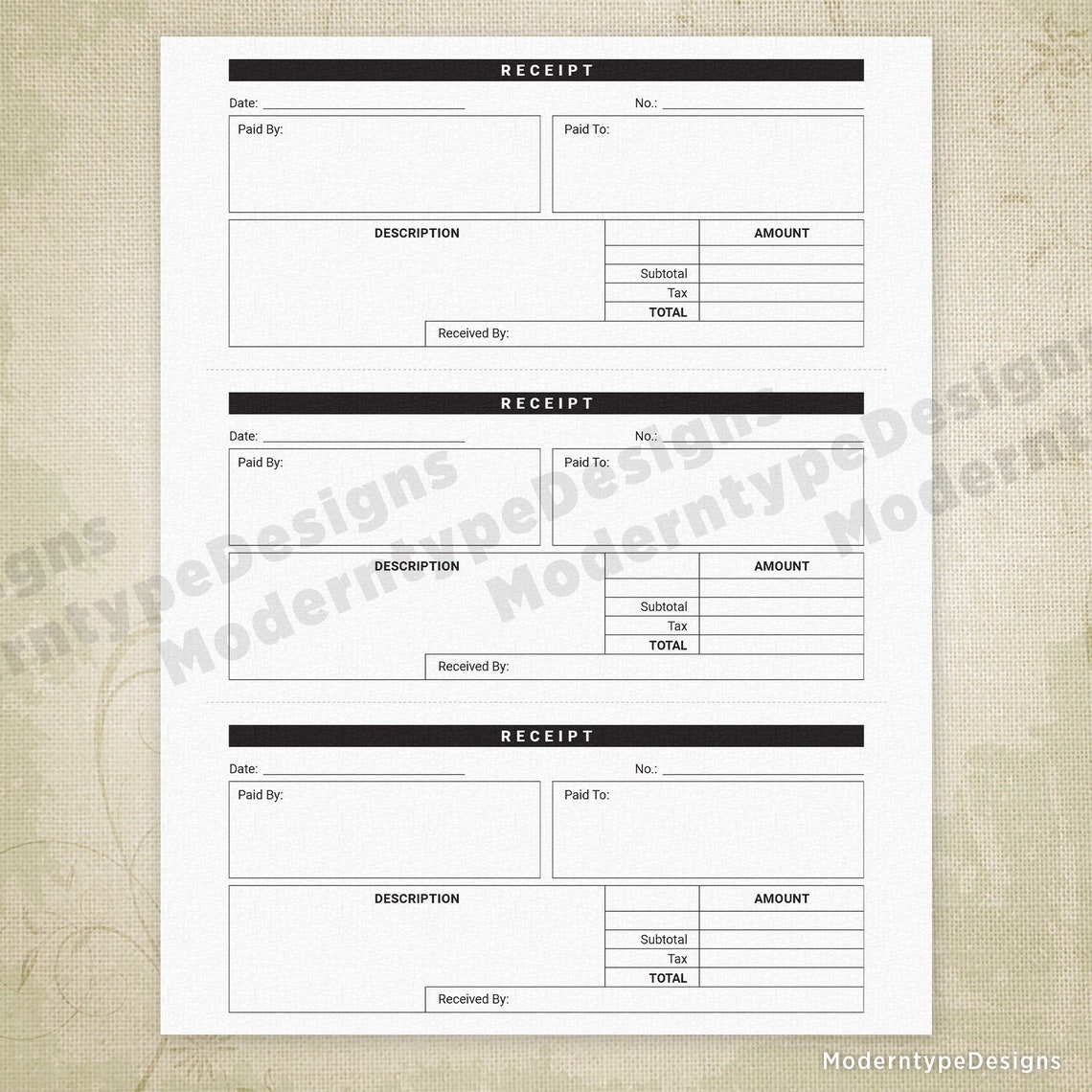 Three Receipts on One Sheet Printable, Cut Out Your Own Receipts, Proof ...
