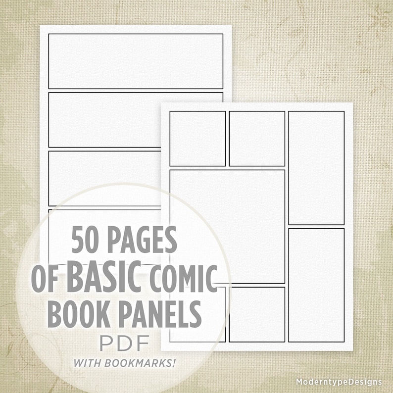 Basic Comic Book Panels with 50 Printable Pages, Drawing Strips, Art Box Frames, Digital File, Instant Download, com001 image 1