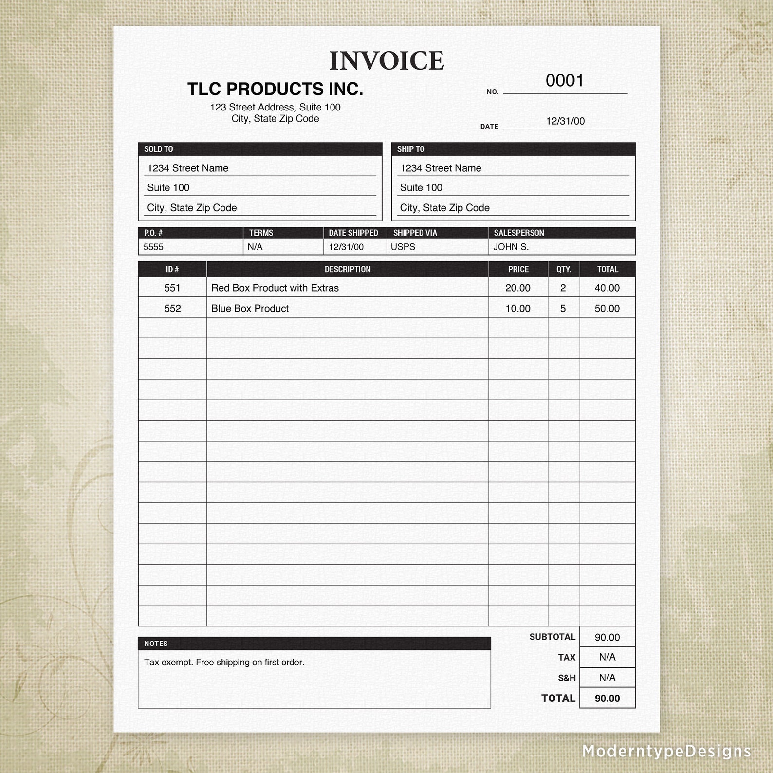 invoice printable with editable fields template order form etsy