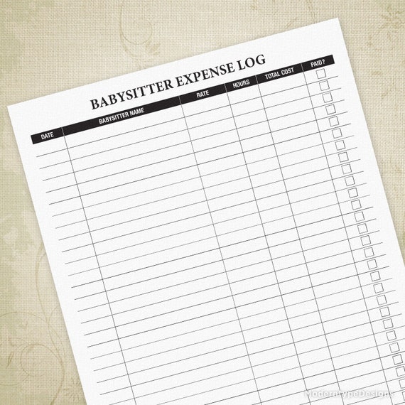 babysitter expense log printable sheet child care budget babysitting log