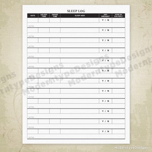 Sleep Log Printable Form, Sleep Schedule Diary, Nighttime Journal, Nap Tracker, Digital File Chart, Instant Download, slp001 image 2