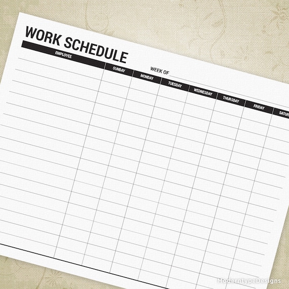 employee work schedule printable form simple landscape staff etsy ireland
