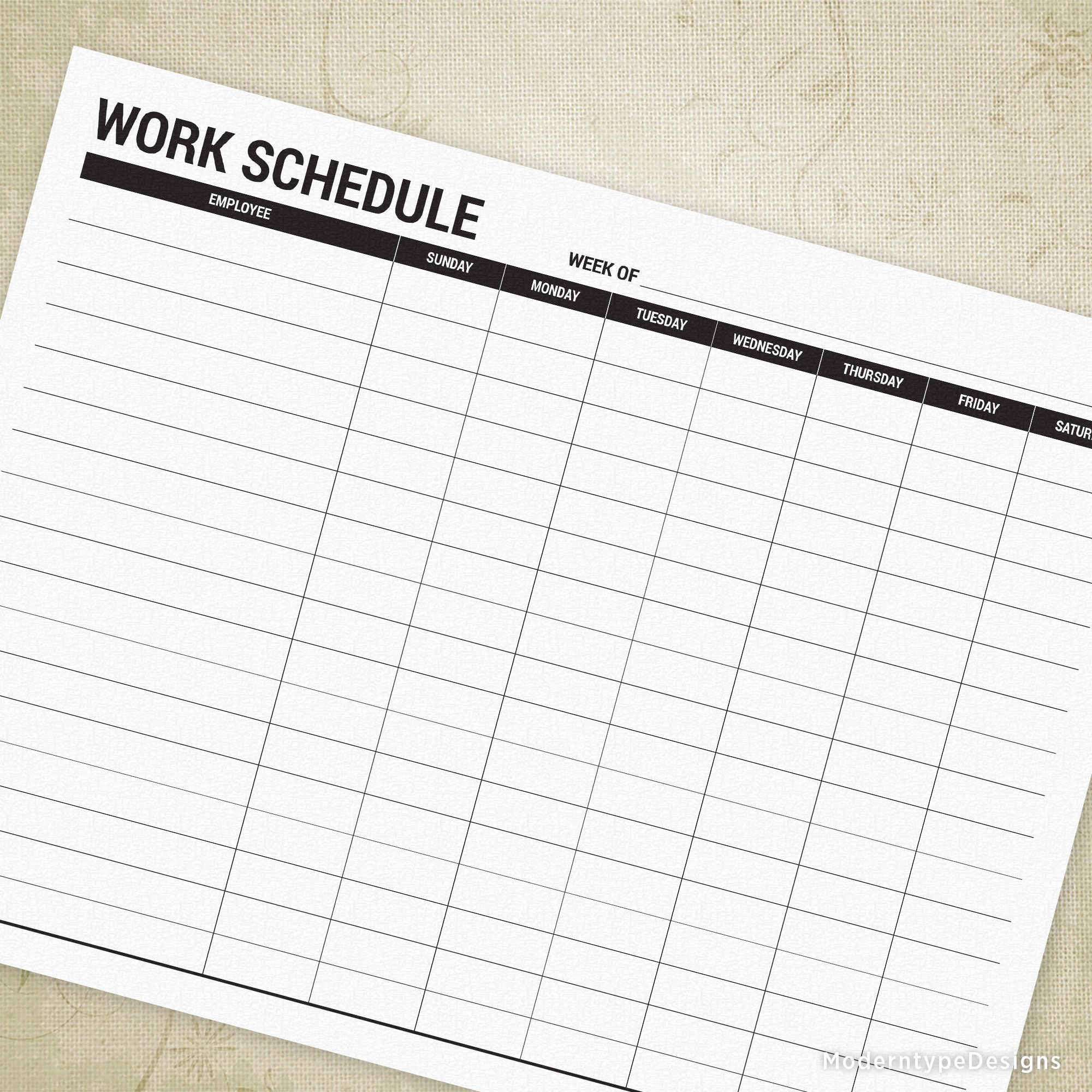 employee-work-schedule-printable-form-simple-landscape-staff-hours-job-time-list-weekly-daily-digital-file-instant-download-ews007-etsy