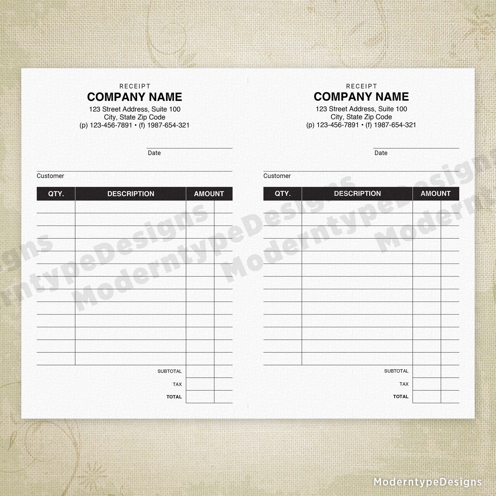 Receipt Printable, 5.5 X 8.5, Half Sheet Sales Slip, Digital File ...