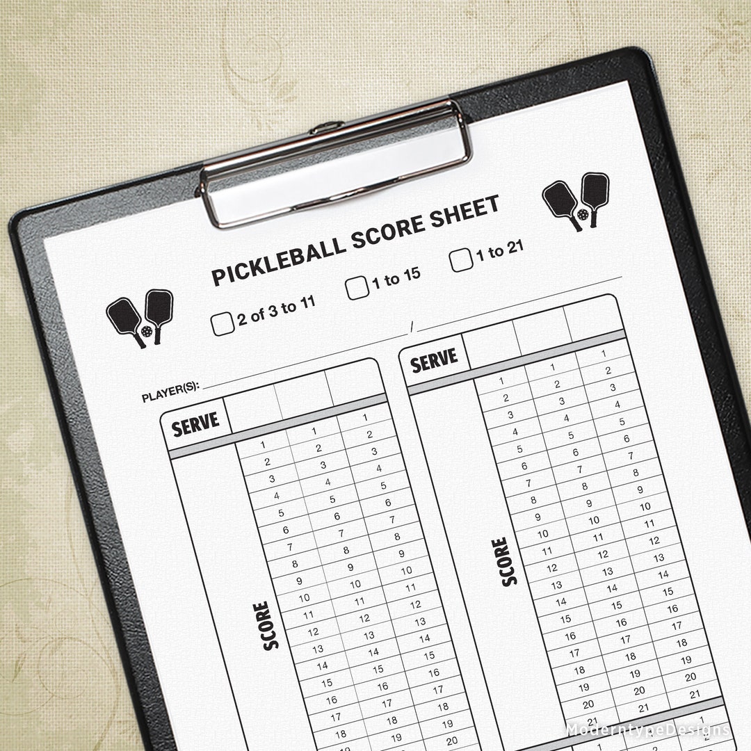 Pickleball Score Sheet Printable Form PDF Pickle Ball Court Scoring