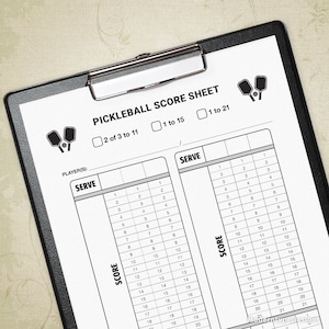 Pickleball-scoreblad afdrukbaar formulier pdf, Pickle Ball Court-scorebordspelplanner, digitaal bestand, direct downloaden, gam107