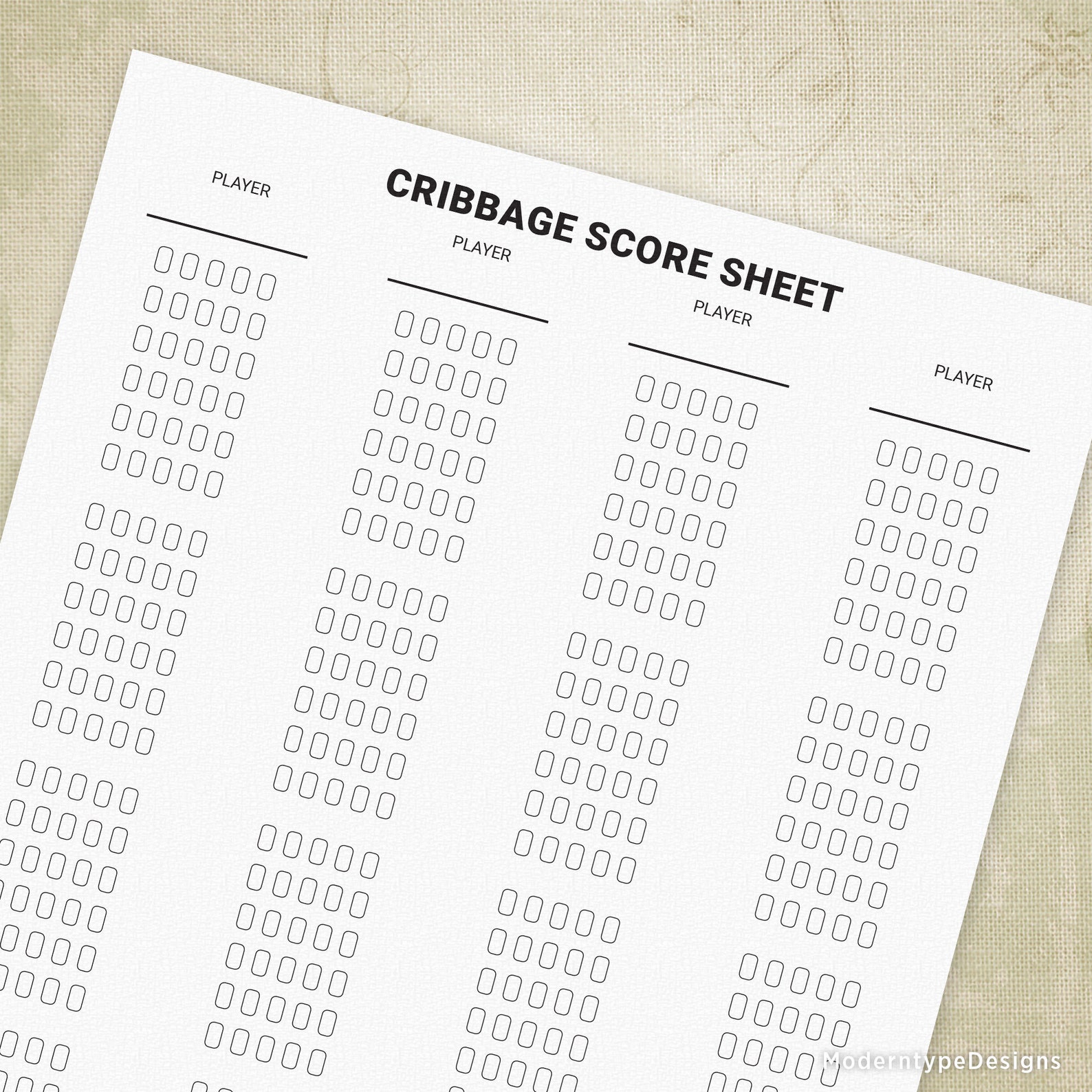 Printable Cribbage Score Sheet