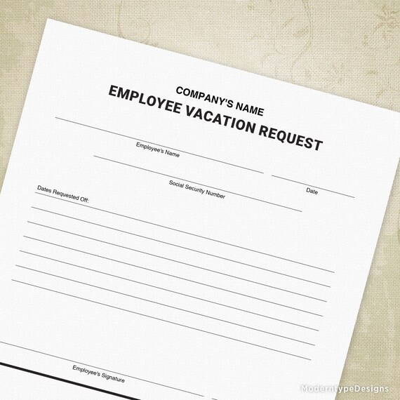 Employee Vacation Request Printable Form For Businesses Time Etsy
