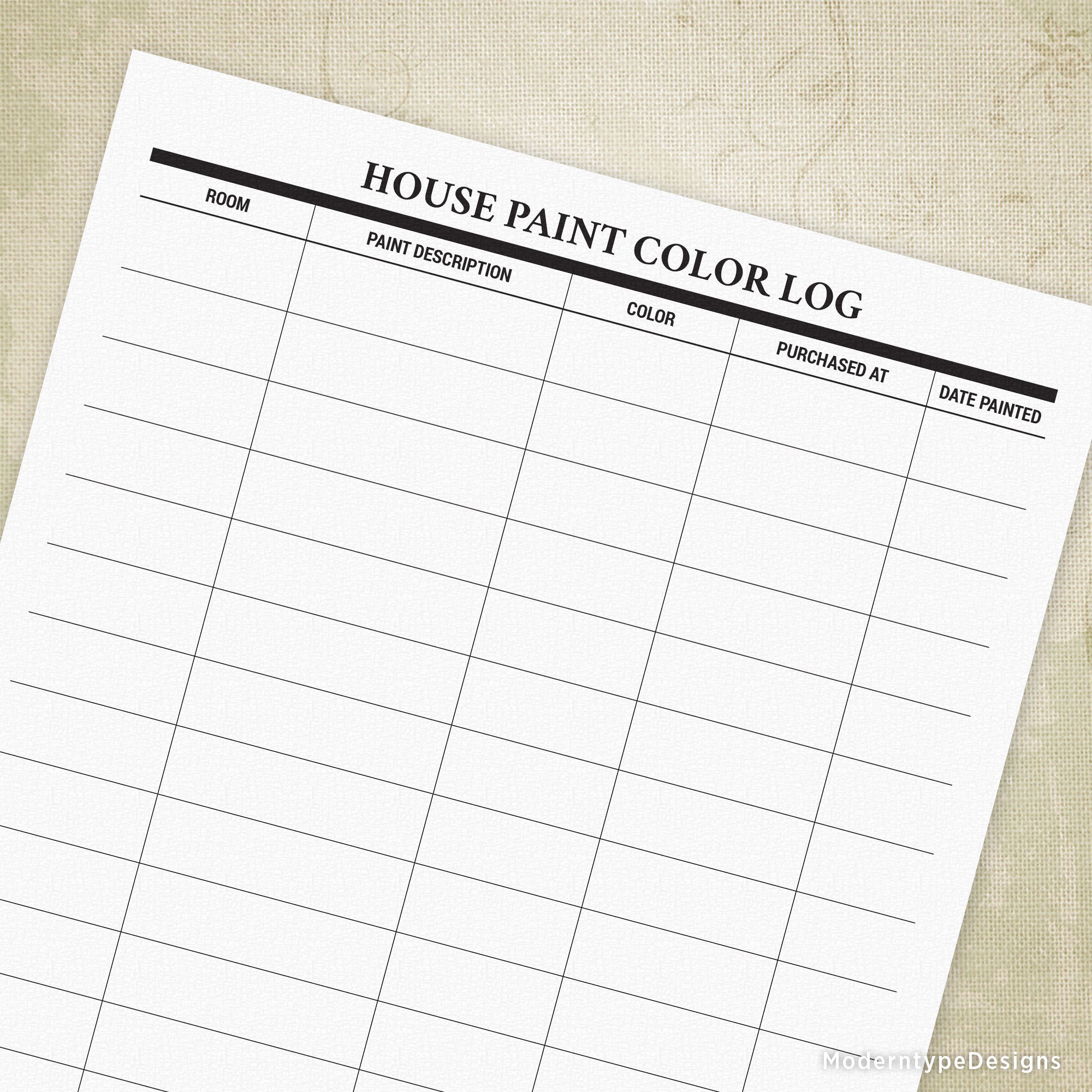 House Paint Color Log Printable Form Home Maintenance Etsy India