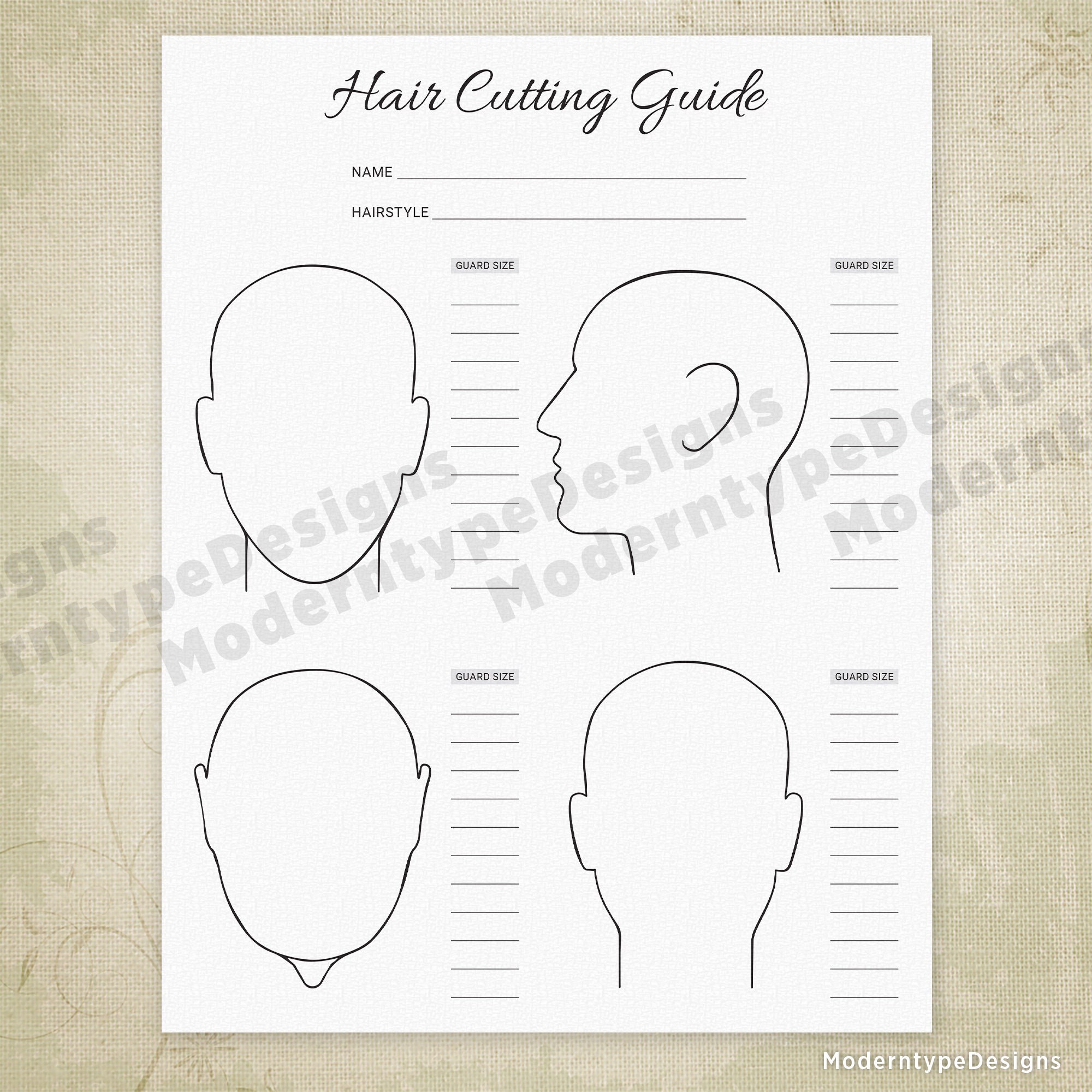 Hair Cutting Guide Printable Form Clipper Sizes Guard Chart Etsy