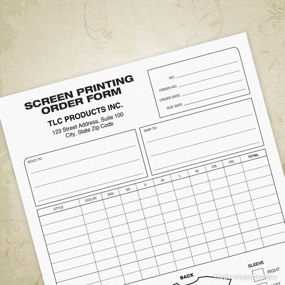 Download Screen Printing Order Form Printable T-Shirt Business Form | Etsy