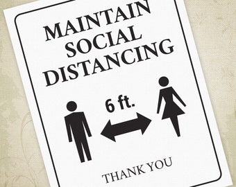 Maintain Social Distancing Printable Sign, 6ft Rule Poster, Practice Safety, Health Warning, Digital File, Instant Download, soc004