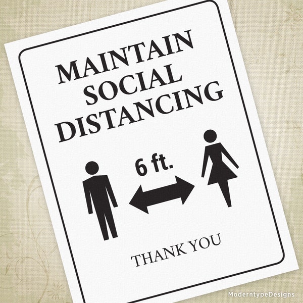 Maintain Social Distancing Printable Sign, 6ft Rule Poster, Practice Safety, Health Warning, Digital File, Instant Download, soc004