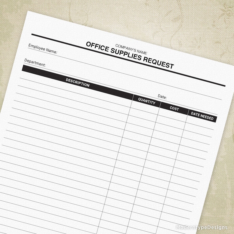 Office Supplies Request Printable Form Business Expense Etsy