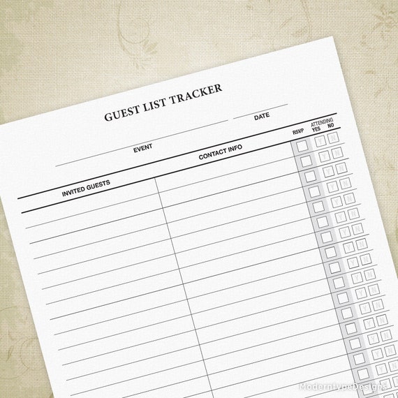 guest list tracker printable