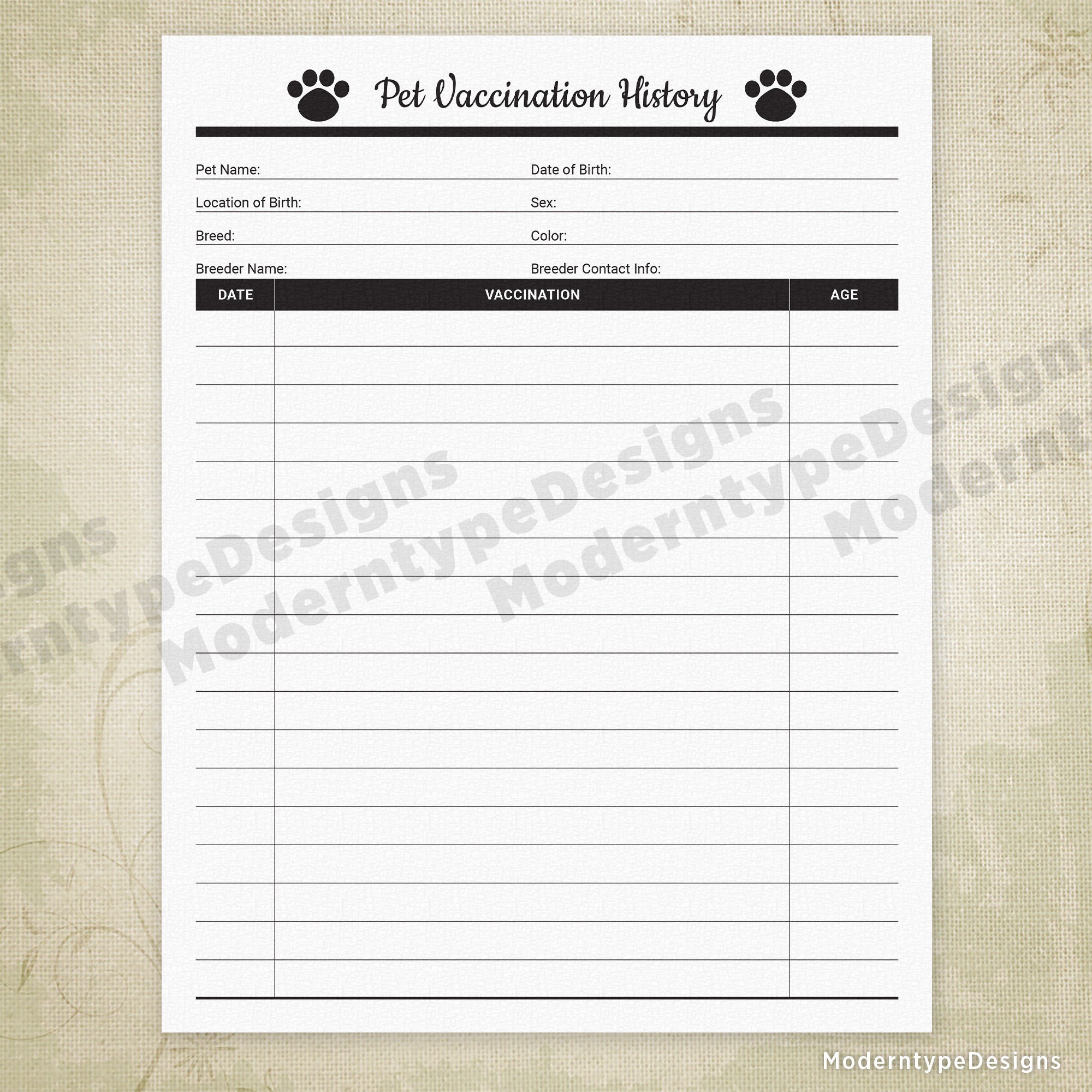 Pet Forms Kit for Pet Owners Printable, Pet Documents, Pet Forms
