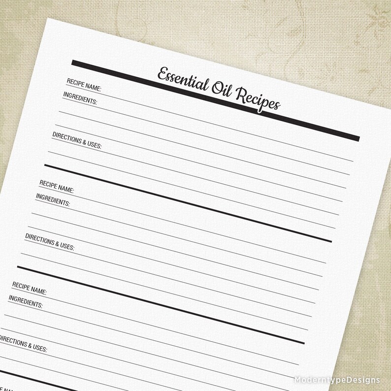 Essential Oil Recipes Printable, Plant Extract Ingredients, Directions ...