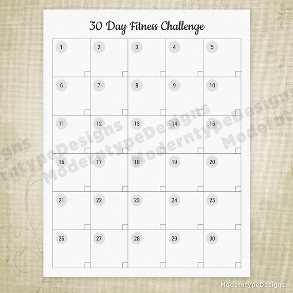 30 Day Fitness Challenge Printable Exercise Planner Workout Etsy