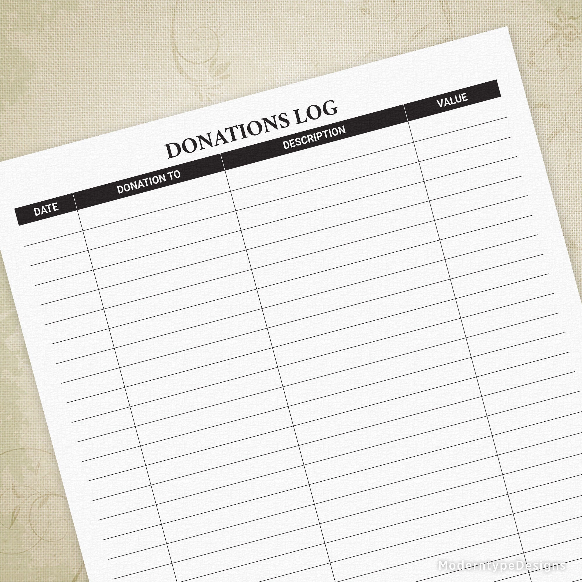 Donations Log Printable, Charity Contribution List, Gift Tracker