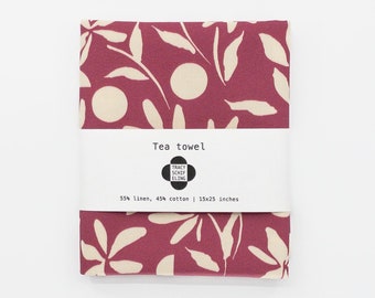 Plum floral tea towel | Cotton linen kitchen towel