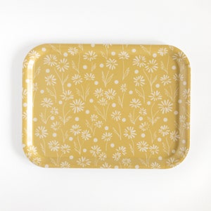 Yellow daisy serving tray / Birch tray made in Sweden / Rectangular tea tray