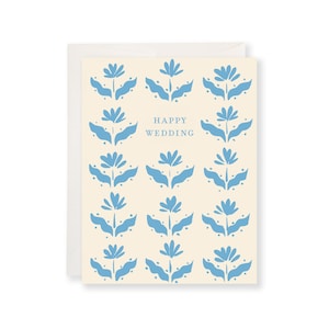 Tarjeta de felicitación de boda con flores azules