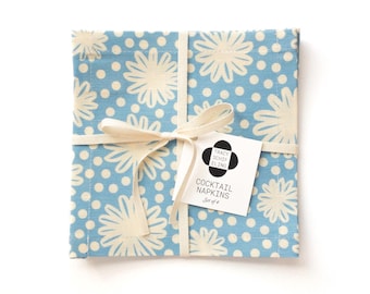 Blue and White Floral Cocktail Napkins - Set of 4