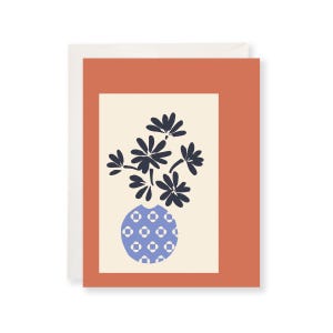 Blauwe vaas bloemen wenskaart