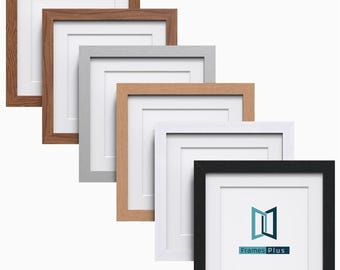 Square Photo Picture Frame with White Mounts Wood Effect Black White Oak Large