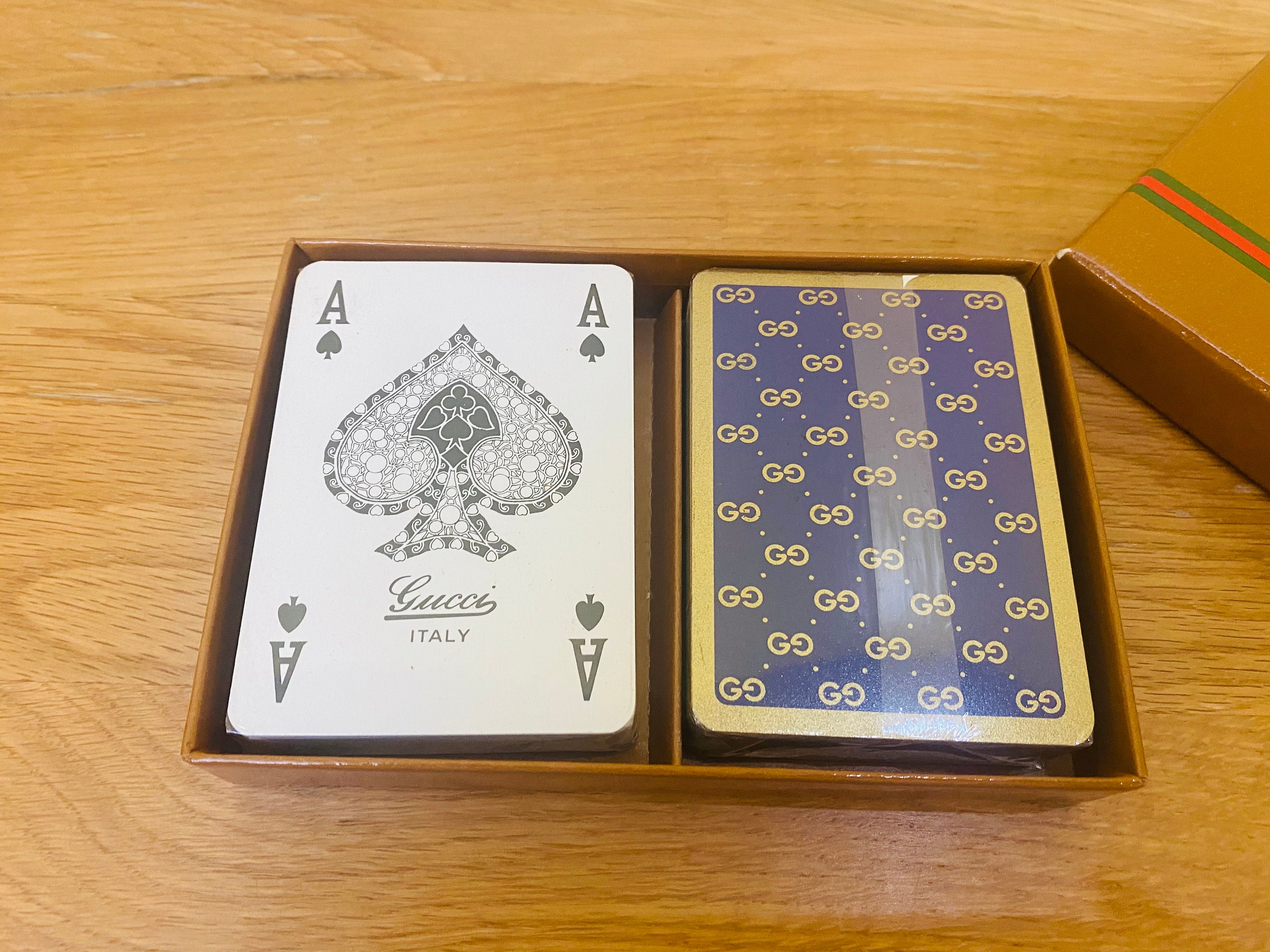 Vintage Gucci Double Deck Playing Cards In Original Case. Red And White
