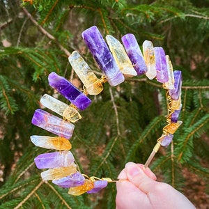 The Amethyst-Citrine Witch Crystal Crown (Polished Amethyst/Citrine Crown, Amethyst, Citrine, Bridal, Princess, Cosplay, Bride, Boho)