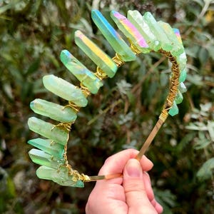Green Aura Quartz Crystal Crown: Witch Cosplay Headband