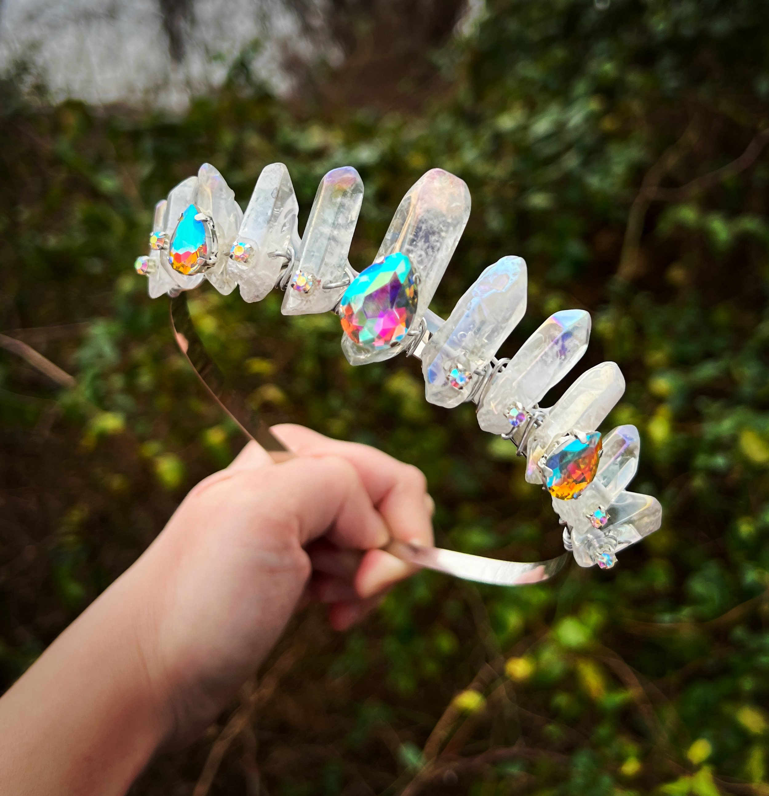 Bejeweled Princess Witch Crown: Angel Aura Quartz Tiara - Etsy display picture 2