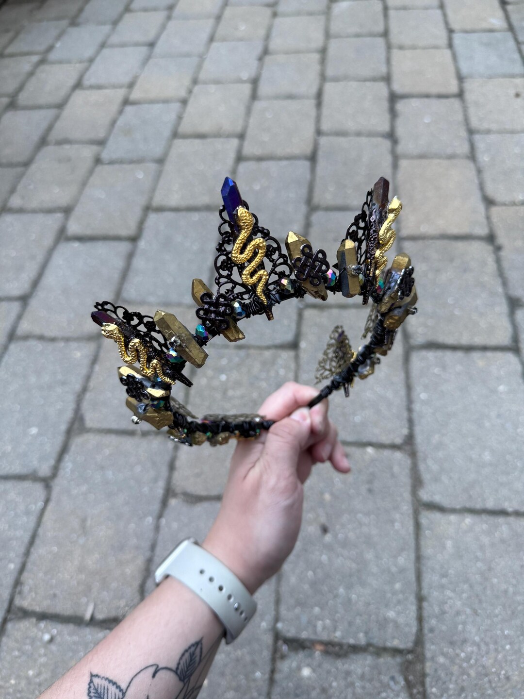 Rumi Crystal Tiara Crown, Gold Snake Charms, Purple Quartz - Etsy