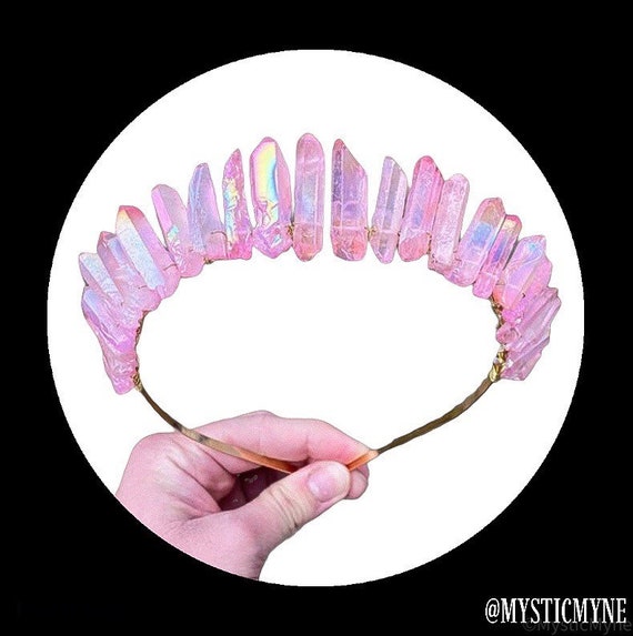 Handmade Pink Aura Crystal Crown Blue and Pink Aura Quartz Crystal Crown - Etsy main image 2