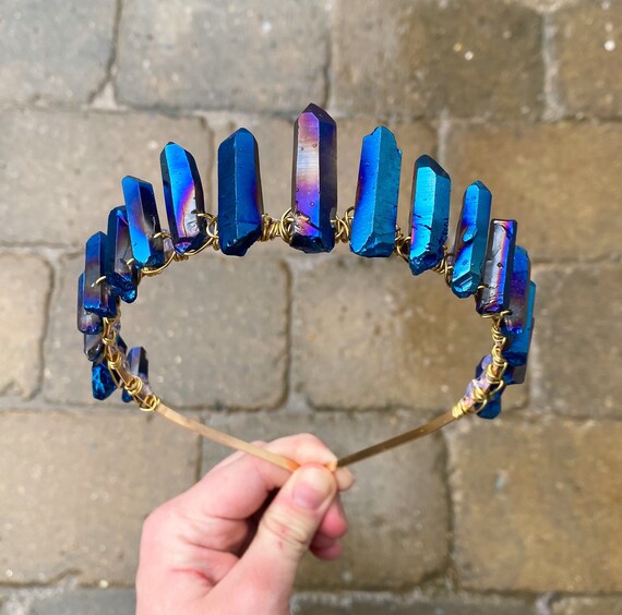 Blue Quartz crown Selene Crown with Titanium Quartz, Glass Crystal and  main image 4