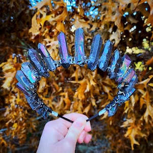 The Black Quartz Witch Crystal Crown (Black Raw Titanium Quartz Crown, Black Quartz, Bridal, Princess, Cosplay, Bride, Wedding, Boho)
