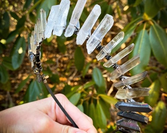 The Light/Shadow Worker Witch Crystal Crown (Clear Quartz Crown, Smoky Quartz, Black Quartz, Princess, Cosplay, Queen, Bride, Wedding, Boho)