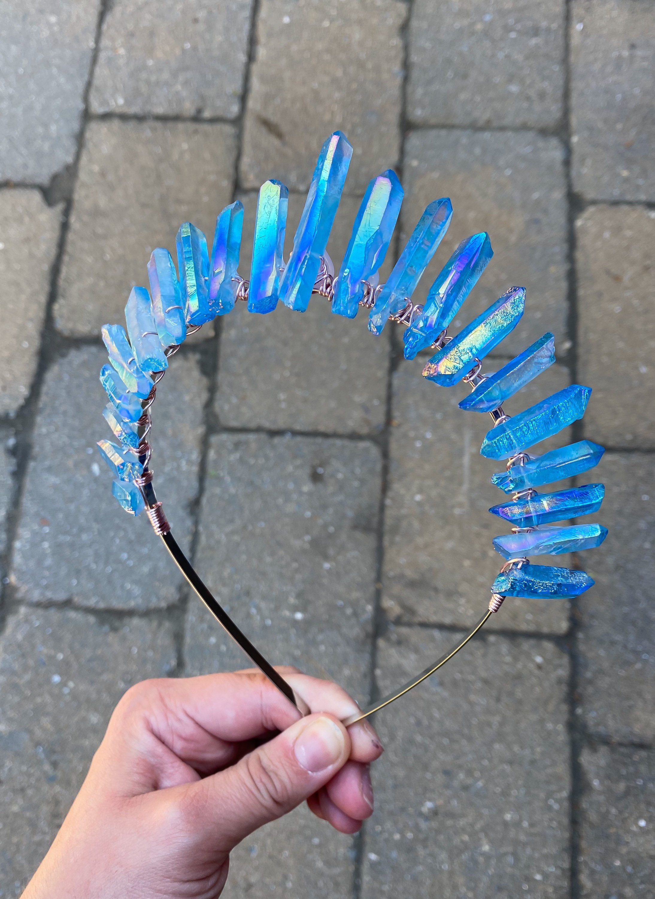 Blue Aura Quartz Crystal Crown: Witch Cosplay Headband - Etsy display picture 3