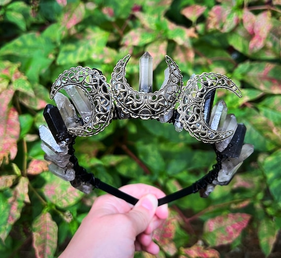 Smoky Quartz Crystal Witch Crown: Triple Goddess Bronze Moon  display picture 3
