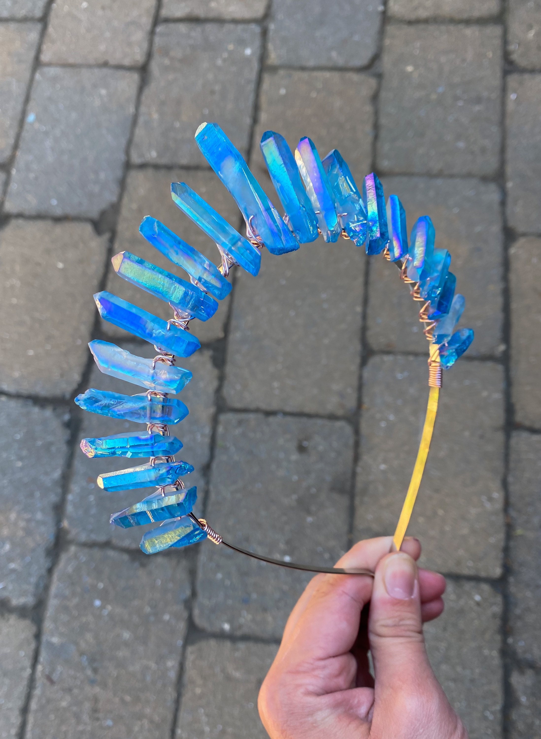 Blue Aura Quartz Crystal Crown: Witch Cosplay Headband - Etsy