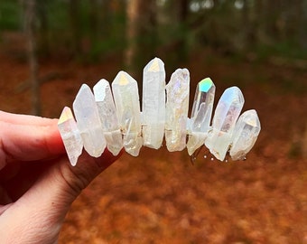 The Mini Raw Angel Aura Quartz Witch Crystal Crown (Angel Aura Quartz Crown, Quartz, Bridal, Princess, Cosplay, Bridal, Wedding, Boho)